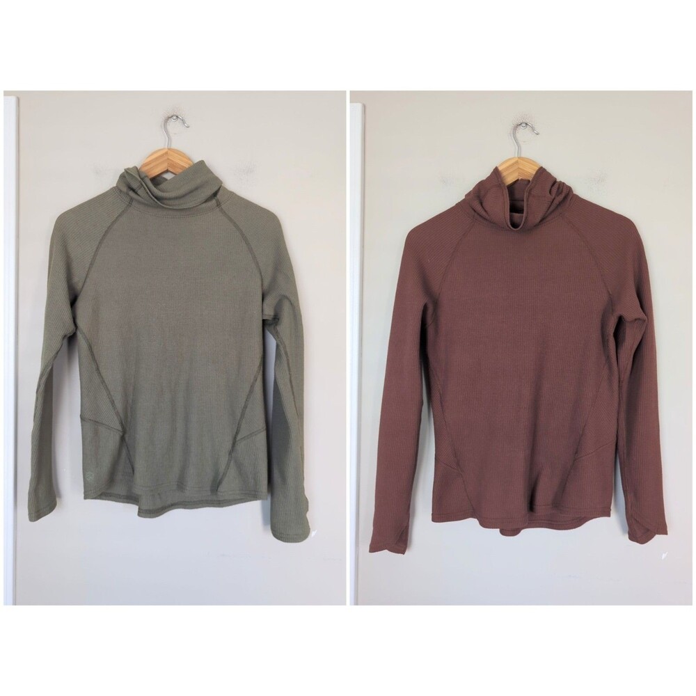 Kuhl Women's Lot of 2 Turtleneck Waffle Knit Long Sleeve Top Green Red XS Base